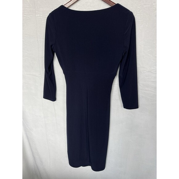 Lauren Ralph Lauren Elegant Faux Wrap Ruched Waist Midi Dress M Slinky Sz 2 - Picture 5 of 9